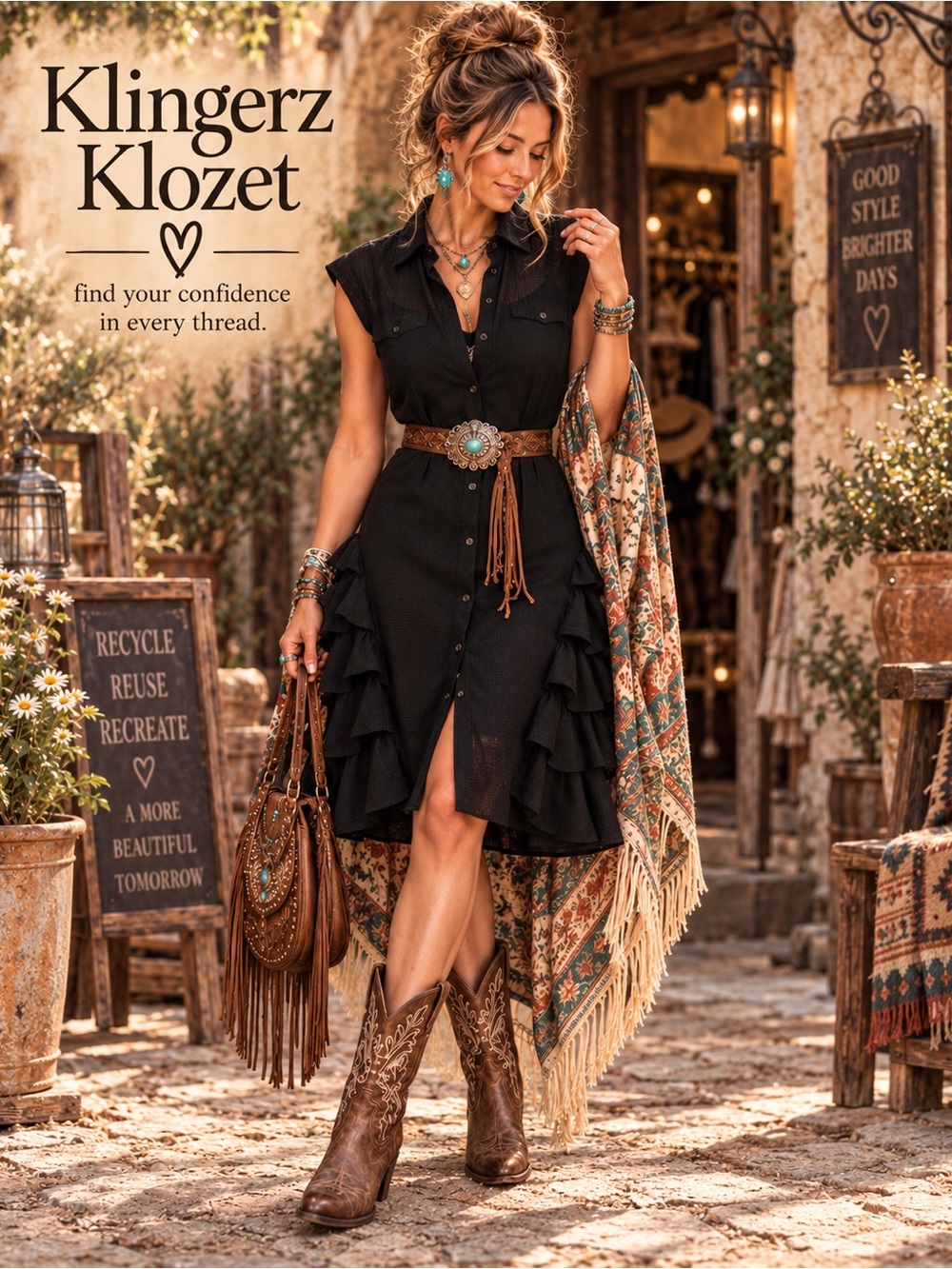 Z Spoke by Zac Posen Black Ruffle Shirt Dress Designer Boho Western